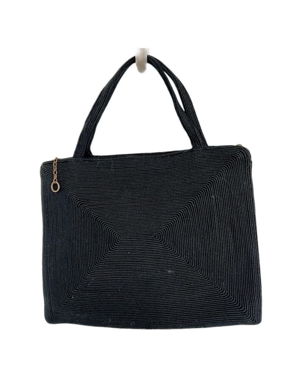 Vintage Black Woven Fabric Evening Bag